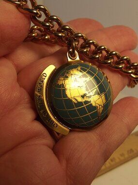 Vintage Charm Bracelet "Out of this World" Charm Globe Copper Tone Link Chain
